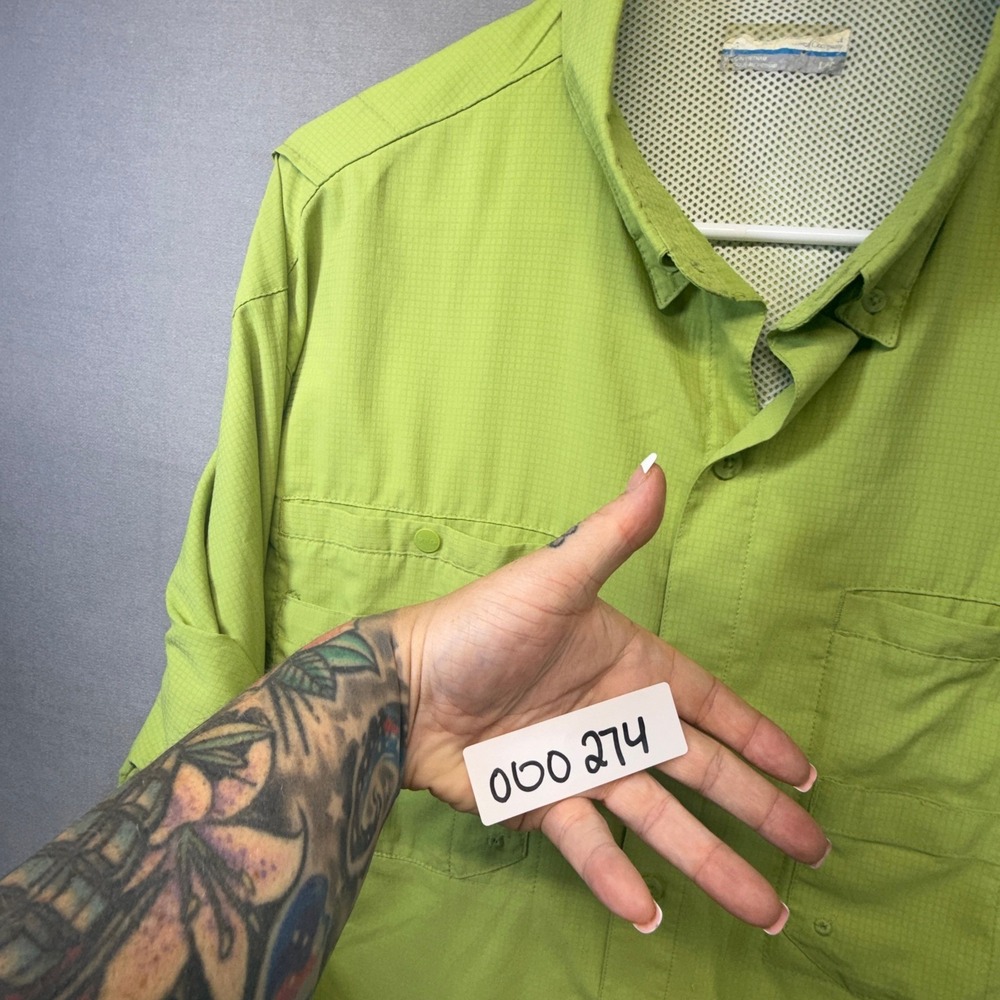 Columbia PFG Fishing Shirt Mens LRG Green Long Sleeve Omni-Shade Ripstop Vented - Picture 14 of 16